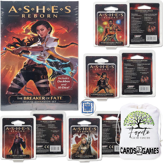 Ashes Reborn The Breaker of Fate Deluxe & Expansions: Artist Dreams Messenger Peace, Queen Lightning & Gorrenrock Compatible Ashes and Reborn Bundle with Random Color Drawstring Bag and Tokens