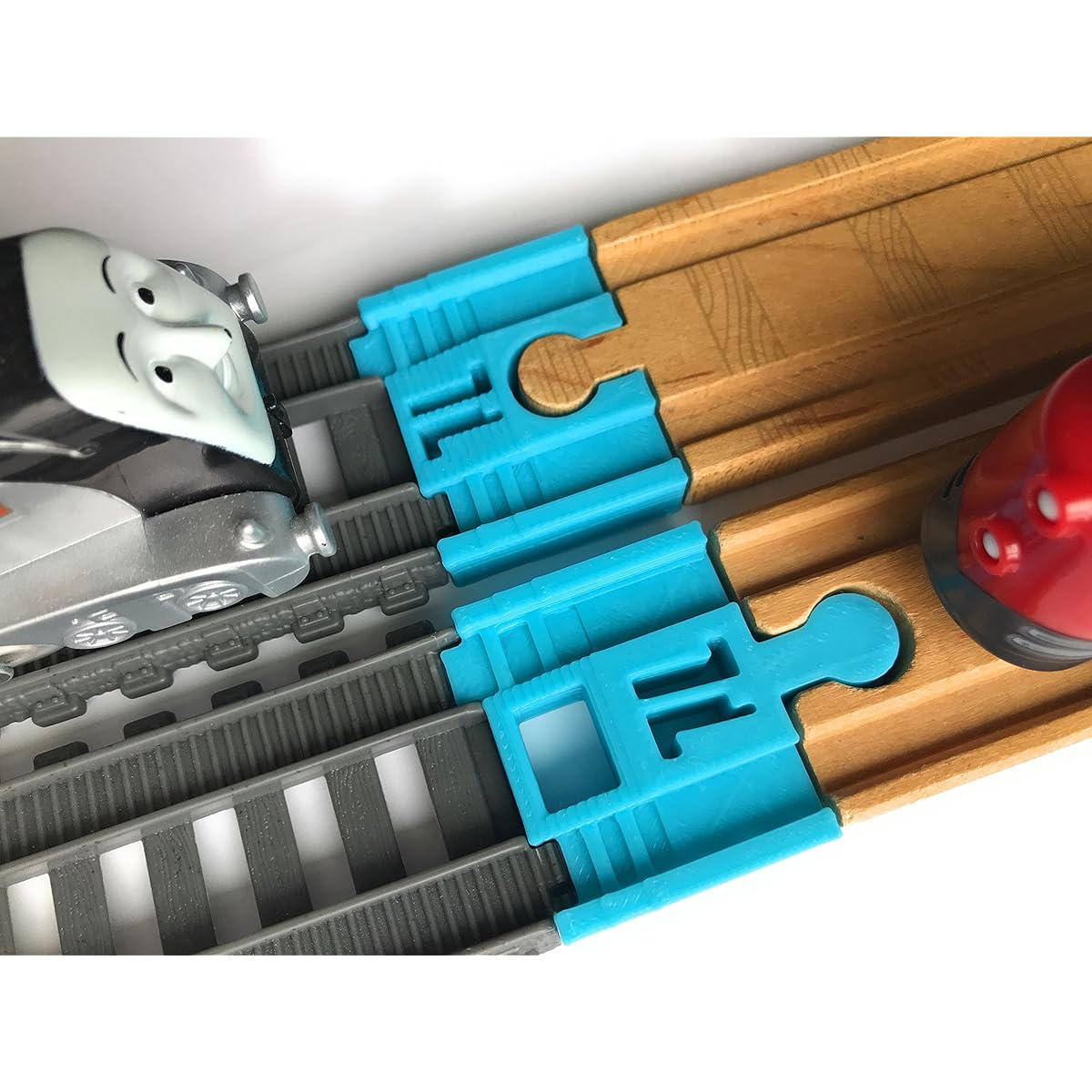 TrainLab Track Adapter Trackmaster (2014 and newer) to Wooden Railroad Trains (2 pieces) (Light Blue)