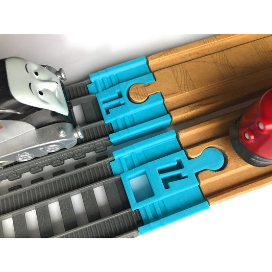 TrainLab Track Adapter Trackmaster (2014 and newer) to Wooden Railroad Trains (2 pieces) (Light Blue)