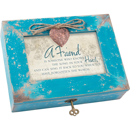 A Friend Knows Your Heart Teal Wood Locket Jewellery Music Box Plays Tune That's What Friends are For