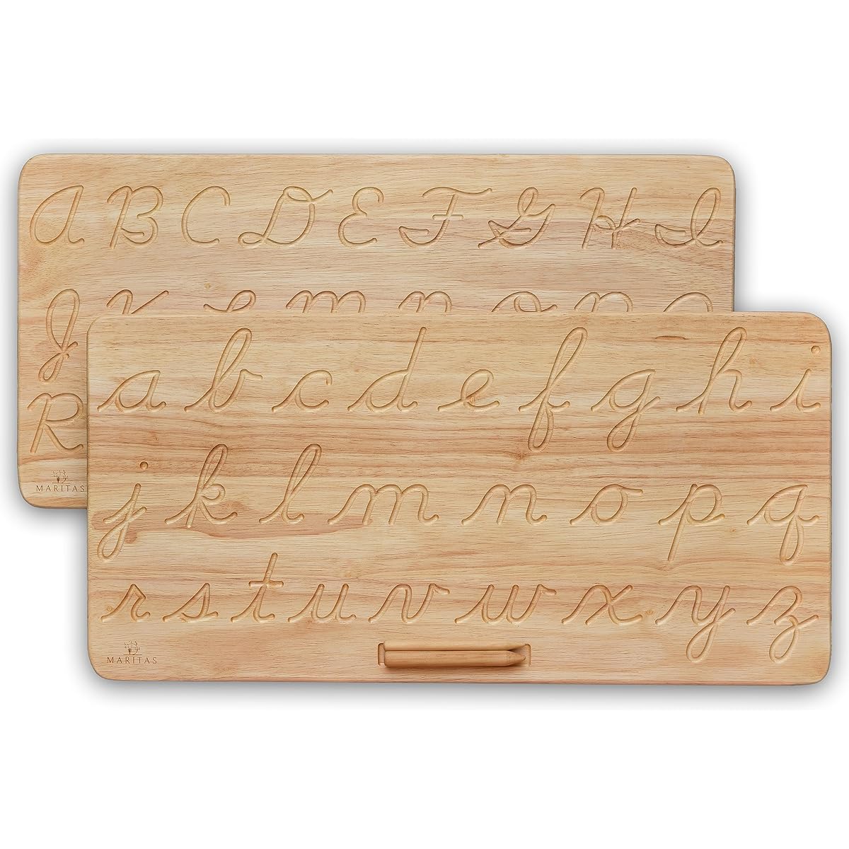 Maritas Wooden Cursive Alphabet Tracing Board Montessori Toy for 3 Year Olds Reversible Uppercase and Lowercase English Logic Homeschool Supplies and Preschool Toys Letter Tracing Learn to Write