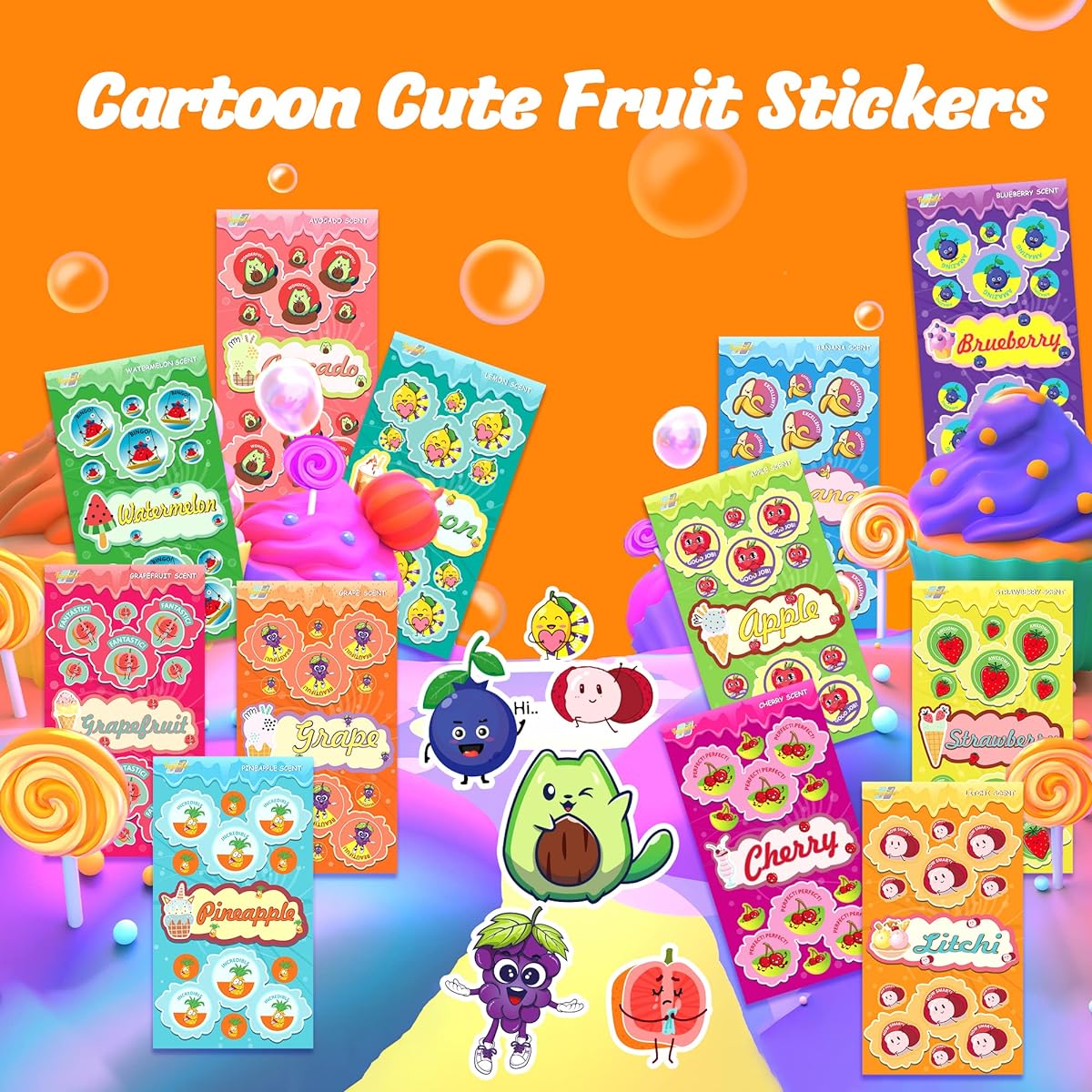 Tageenla Scratch & Sniff Stickers, 48 Pieces, Super Scent Stickers for Kids, Great Rewards for Students & Teachers, Christmas Gifts, 12 Different Designs & Fruit Scents
