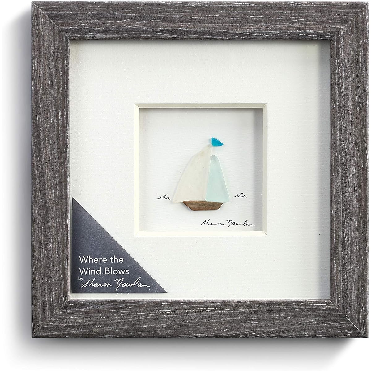 DEMDACO Where The Wind Blows Classic White 6 x 6 Glass Pebble and Wood Framed Wall Art
