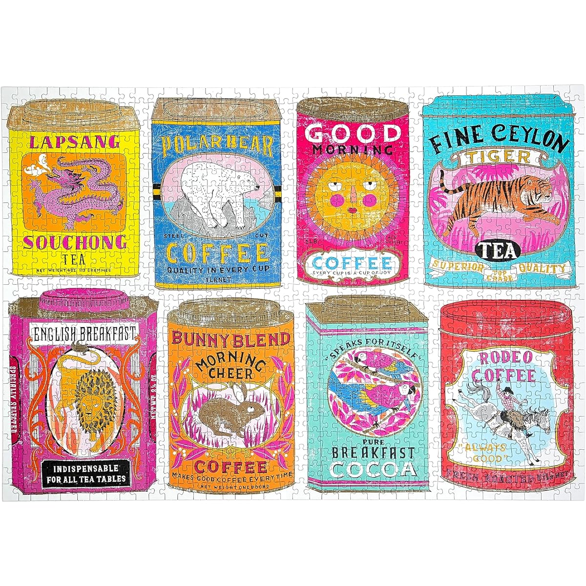 Hot Stuff / 1,000 Piece Jigsaw Puzzle for Adults Charlotte Farmer Vintage Coffee & Tea Can Illustration