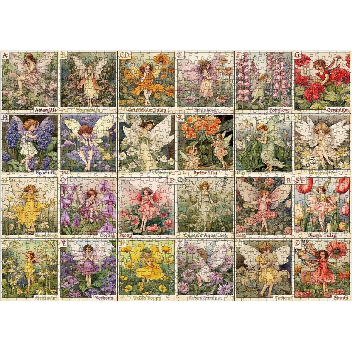 Garden Fairy Jigsaw Puzzle Vintage Flower Puzzle 1000 Pieces for Adults Nature Flower Puzzle 19.7x27.6 Inch