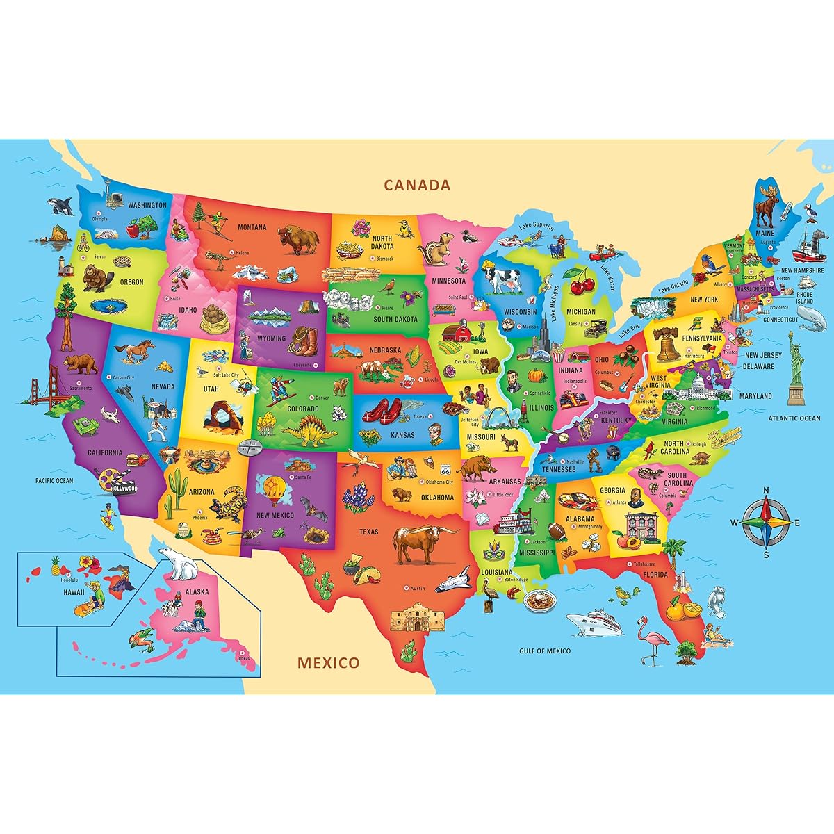 MasterPieces Floor Puzzle - Jumbo Size 80 Piece Jigsaw Puzzle for Kids - USA Map Puzzle - 3'x2'