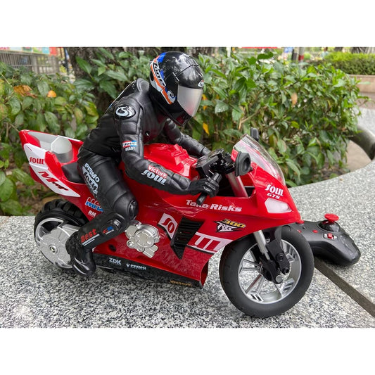 1/6 Scale 13.8 Inch Remote Control Stunt Motorcycle Car Vehicle 2.4G with Self-Stabilizing Balancer 2 Wheel Drive/Single Wheel Stunt Driving for Boys Kids