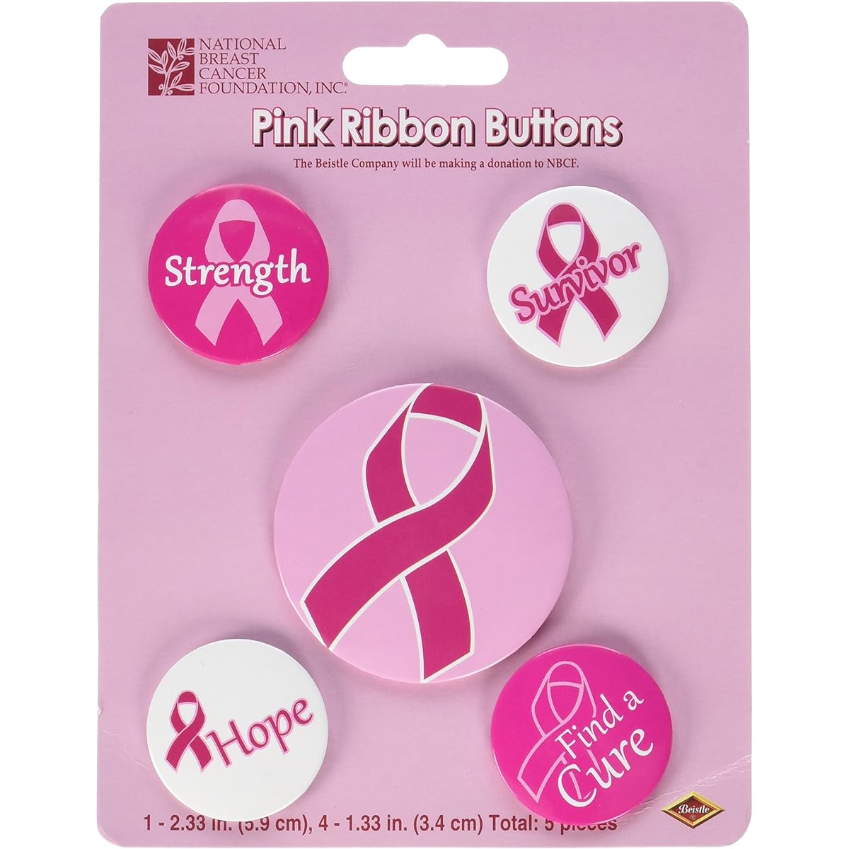 Beistle Ribbon Buttons 2-1/3" and 1-1/3" One Size Light Pink/Dark Pink/White