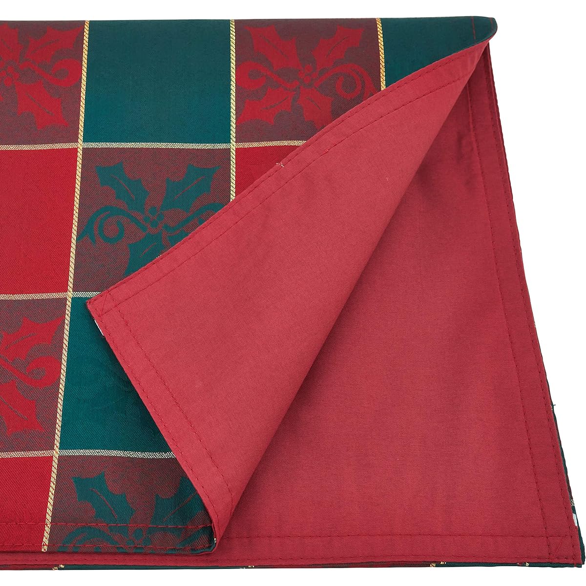 SARO LIFESTYLE Royal De Noel Checkered Design Holiday Runner 14" x 120", Red/Green
