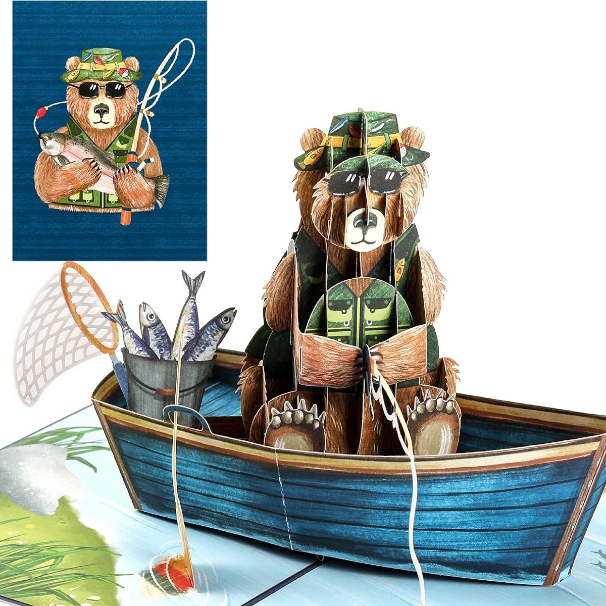 Liif Fishing Father's Day Card, Father's Day Pop-up Card, Retirement Card for Dad, Male Fisherman, Him, Husband, Grandpa, Retirement, Message Note & Envelope Included