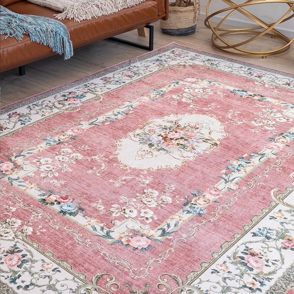 u-living Carpet, 3 Tatami Mats, Persian Carpet Style Rug, Washable, Floral Pattern, 160X230CM, All Seasons, Lightweight, Non-Slip, Red, Dust Mite Resistant, Odor Resistant, Compatible with Floor Heating