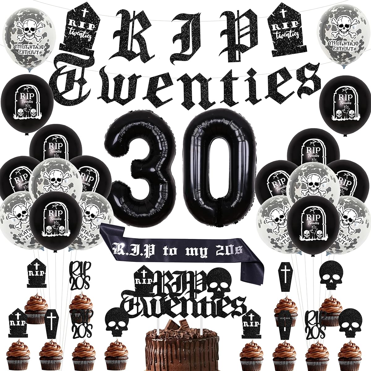 Rip Twenties Birthday Party Decorations Black 30th Birthday Decorations Death To My Youth Birthday Balloons Death to My Twenties Party Decorations 30th Birthday Party Funeral 30th Birthday
