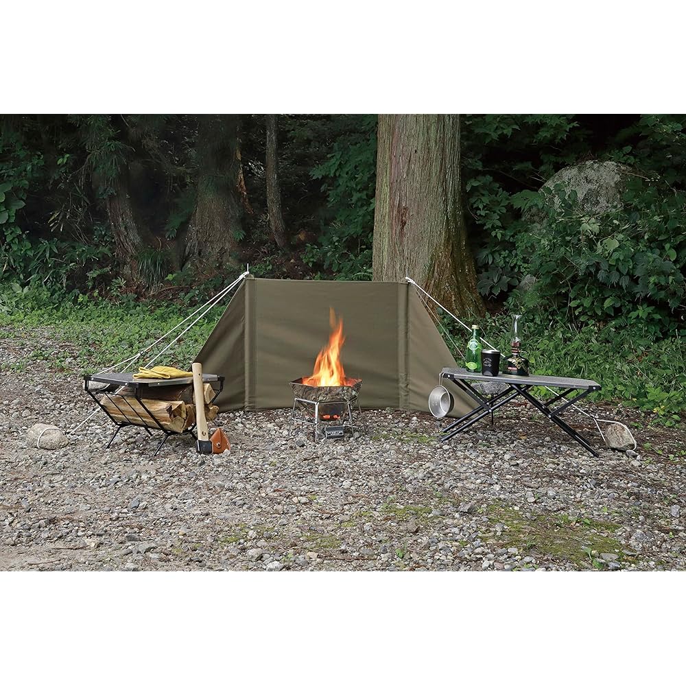 CAPTAIN STAG Campfire Campfire Windshield Bonfire Reflector Bonfire Windscreen 170 Flame Retardant Fabric Storage Bag Included [Olive/Brown Duck/Black] FIRE PROOF UP-2710/UP-2711/UP-2712