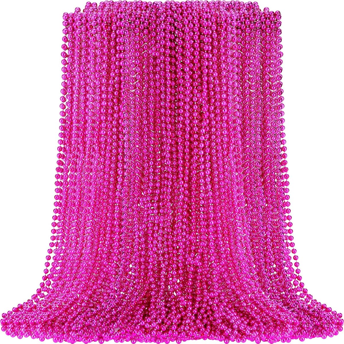 Batiyeer 200pcs 31.5" Hot Pink Beaded Necklaces Metallic Breast Cancer Awareness Beaded Necklaces Pink Beaded Necklaces Beaded Costume Necklaces for Baby Shower Gender Reveal Bachelorette Party, Plastic, Plastic.