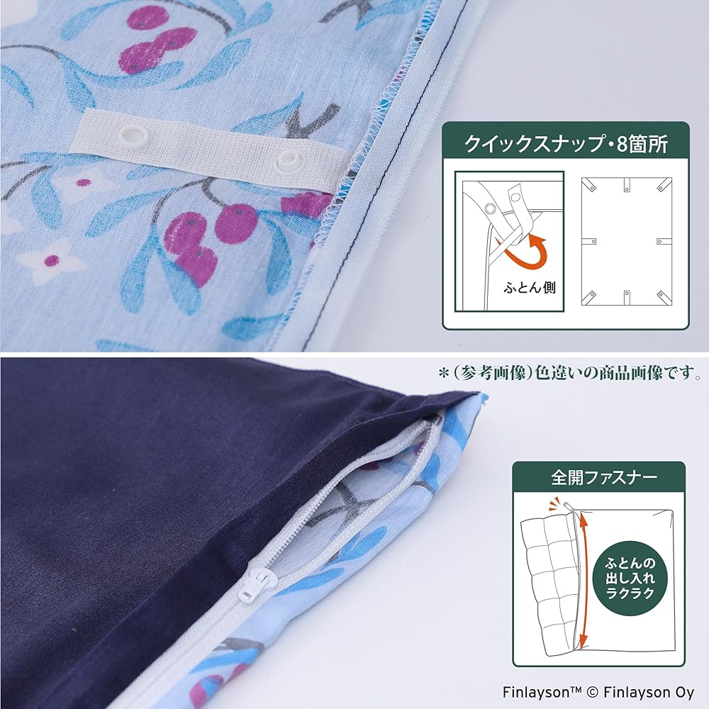 Nishikawa Duvet Cover, Single, Washable, 100% Cotton, Finlayson Vapaus, Easy to Put On and Take Off, Reversible, Green PI03580697