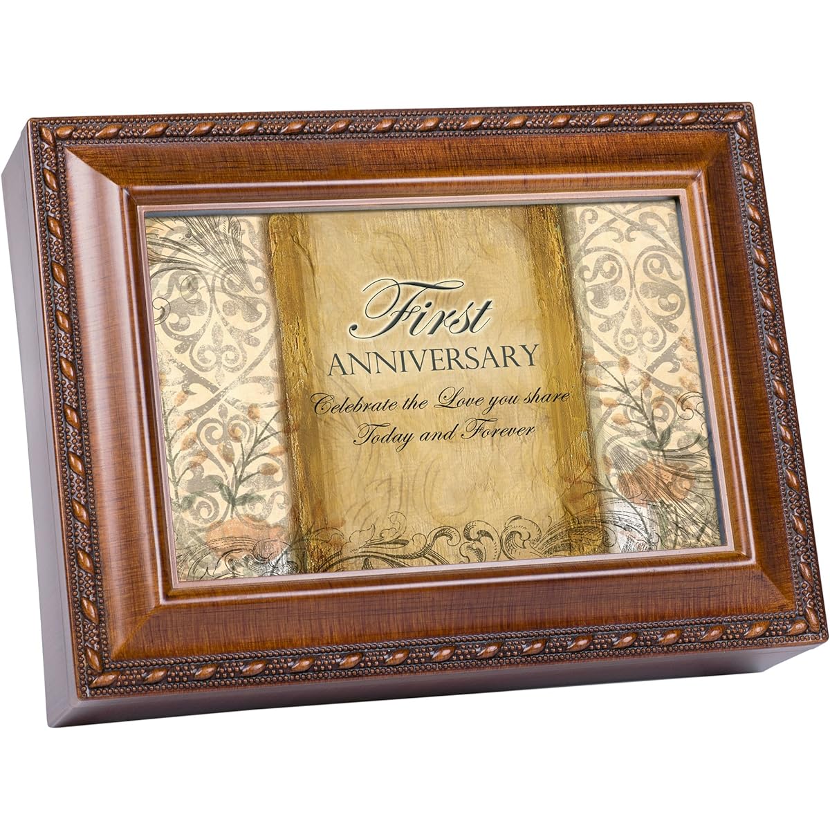 Cottage Garden First Anniversary Woodgrain Music Box / Jewelry Box Plays Unchained Melody by Cottage Garden