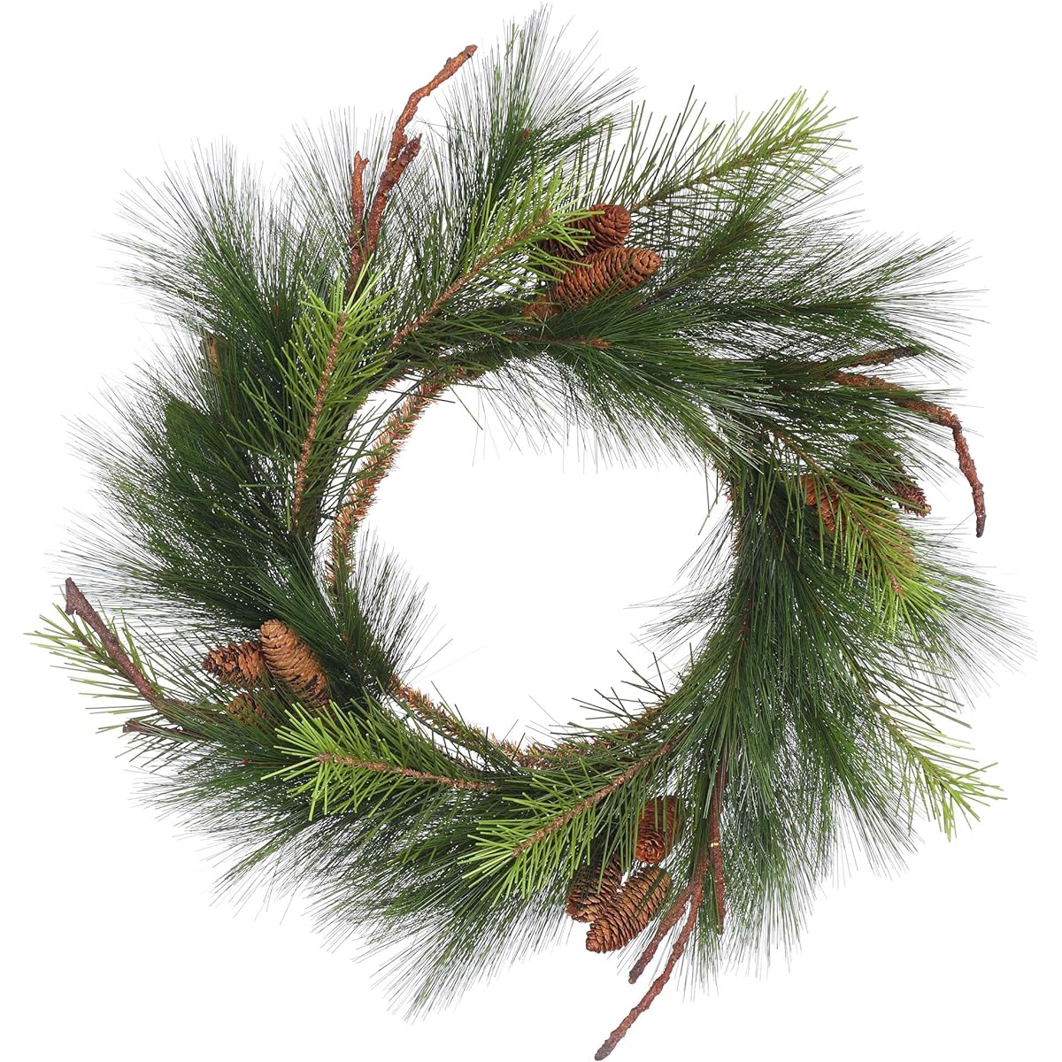 Vickerman 24 Inch Bavarian Pine Artificial Christmas Wreath No Lights Faux Pine Christmas Wreath Indoor Seasonal Home Decor