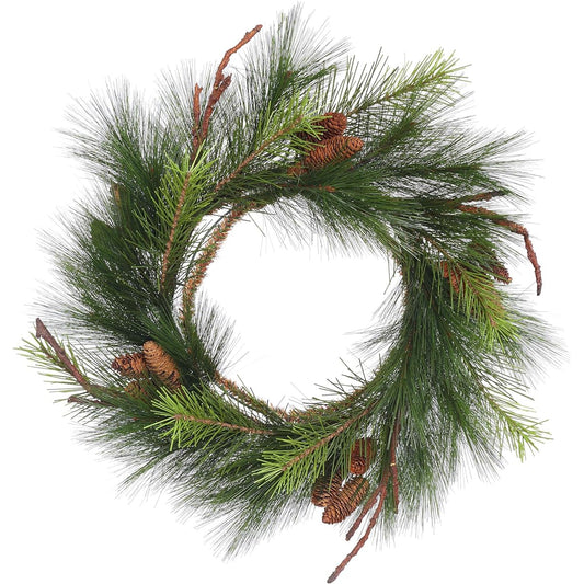 Vickerman 24 Inch Bavarian Pine Artificial Christmas Wreath No Lights Faux Pine Christmas Wreath Indoor Seasonal Home Decor