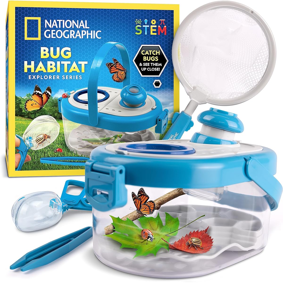 NATIONAL GEOGRAPHIC Bug Catcher Kit for Kids, Bug Catcher with Magnifying Viewer, Tweezers & Learning Guide, Insect Habitat, Outdoor Toy, Bug Catching Kit for Kids, Bug Cage, Bug Box