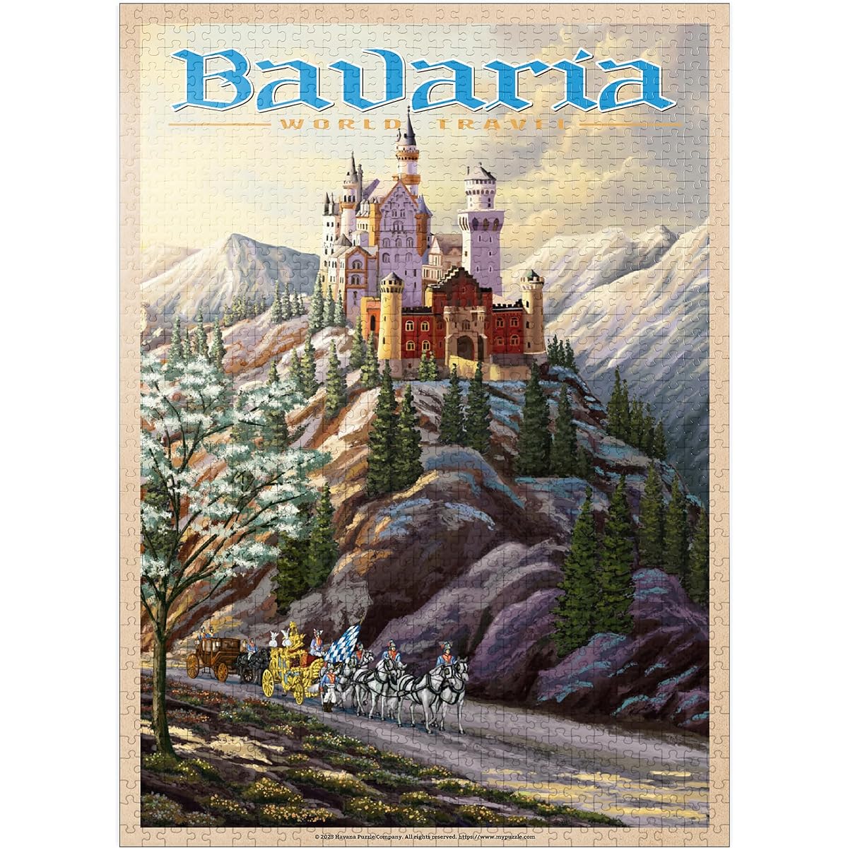 Germany Neuschwanstein Castle - Whispers of Winter Fantasy Vintage Travel Poster - Premium 1000 Piece Jigsaw Puzzle for Adults