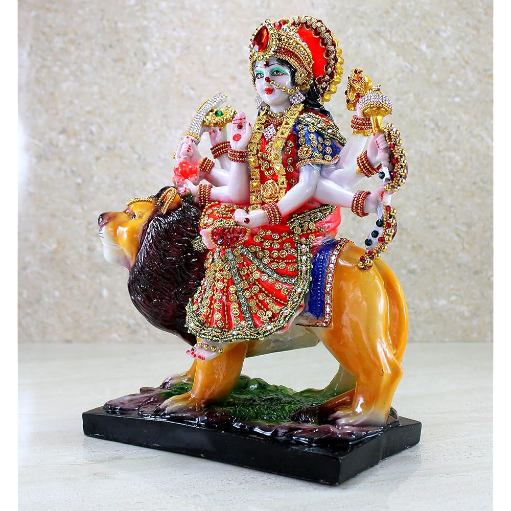 eSplanade Resin Maa Durga Mata Rani Sherawali Murti Idol Statue Sculpture 8 X 11.5 Inch
