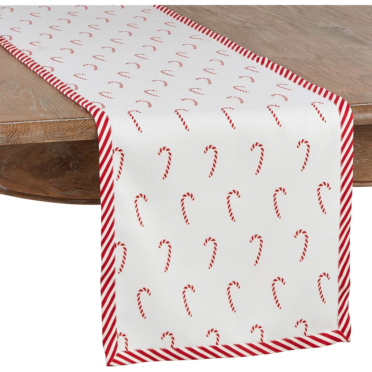 Fennco Styles Bon Bon Collection Holiday Candy Cane Striped Trim 100% Cotton 16 x 72 Inch Table Runner - Red Table Runner for Christmas Dinners, Family Gatherings, Special Events, Home Decor