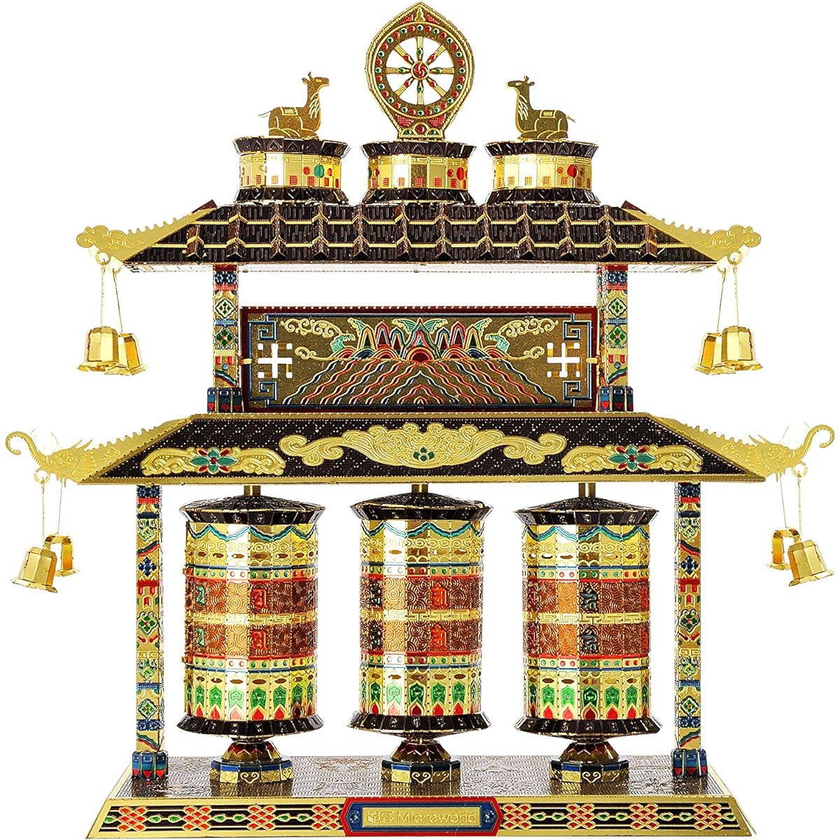 Microworld 3D Metal Puzzle Tibetan Prayer Wheel Metal Model Kit DIY 3D Puzzle for Adults Brain Teaser Art Craft Home Decoration Gift Toy for Teens