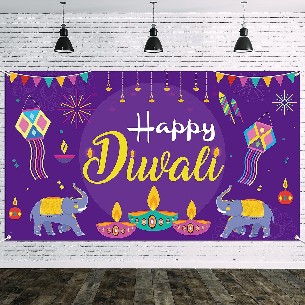 Happy Diwali Backdrop Banner Decoration Hanging Diwali Background Deep Veil Decoration Mother Lakshmi Light Festival Party Hanging Decoration