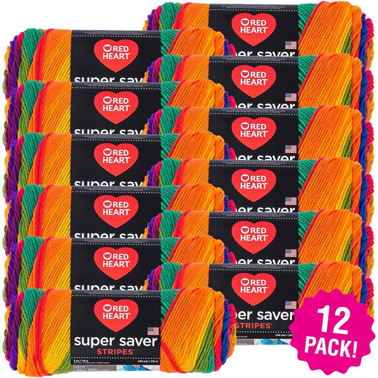 Red Heart Super Saver Yarn 12/Pack - Folite Stripes 12 Pack