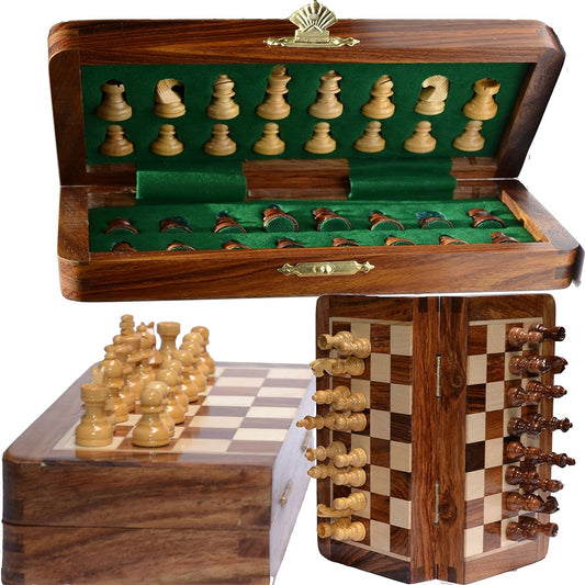 10x10" Chess Set on Sale - ChessBazar Chess Set with Bag - Foldable Standard Magnetic Travel Chess Board Game Handmade in Fine Rosewood with Storage for Chessmen