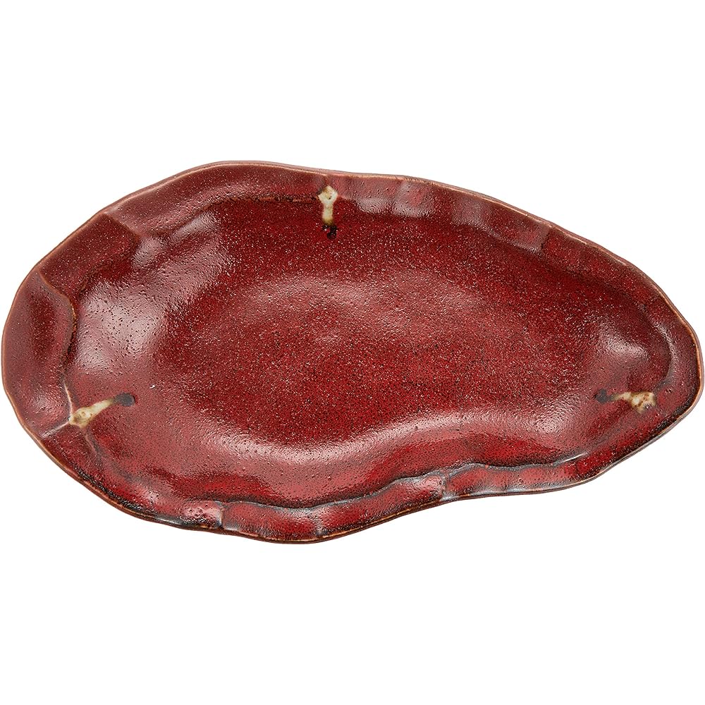 Set of 5 red and black glaze rock-shaped long bowls [31.5 x 18 x 5.4cm 700g] [Yakimono dishes] [Restaurant, inn, Japanese tableware, restaurant, commercial use]