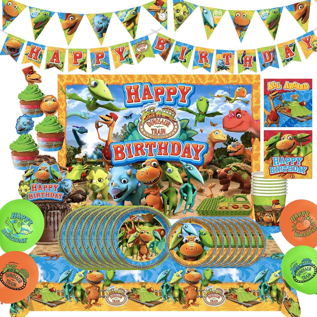 Treasures Gift Dinosaur Train Birthday Party Supplies - Serves 24 - Dinosaur Train Party Supplies Kit - Dinosaur Train Party Decorations, Dinosaur Cake Decorations, Plates and More