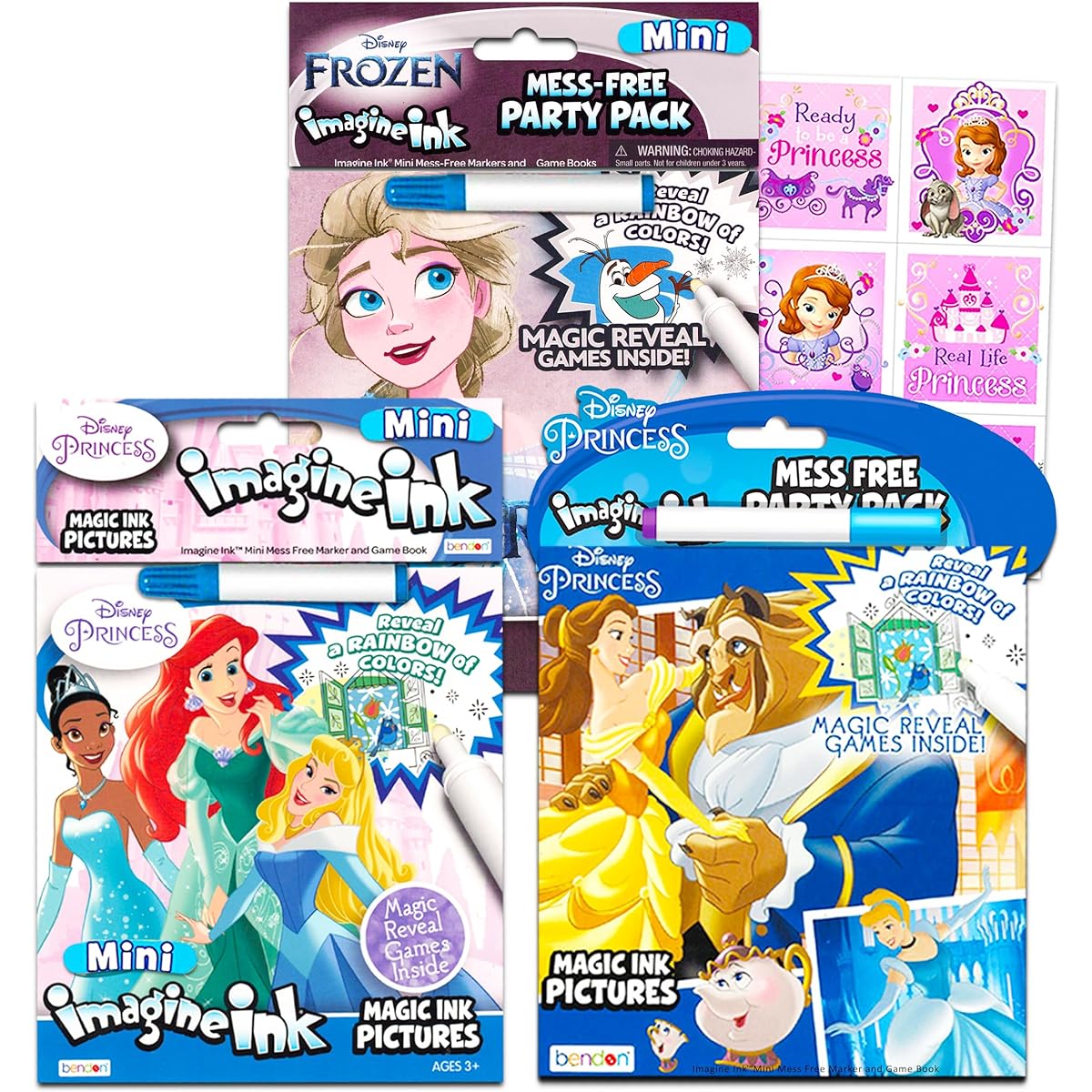 Disney Princess No Mess Coloring Set ~ 3 Disney Princess and Frozen Imagine Ink Activity Books | Frozen Activity Bundle with Stickers (Disney Princess Coloring Books)