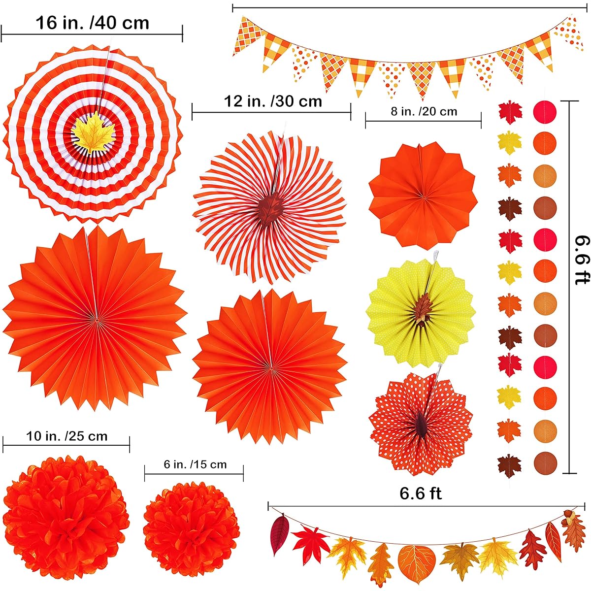 Supla Fall Party Decorations Set, 40 Pack Fall Hanging Paper Fans Pom Poms Fall Maple Leaves Party Swirls Streamers Fall Banner Backdrop Garland String for Thanksgiving Wedding Birthday