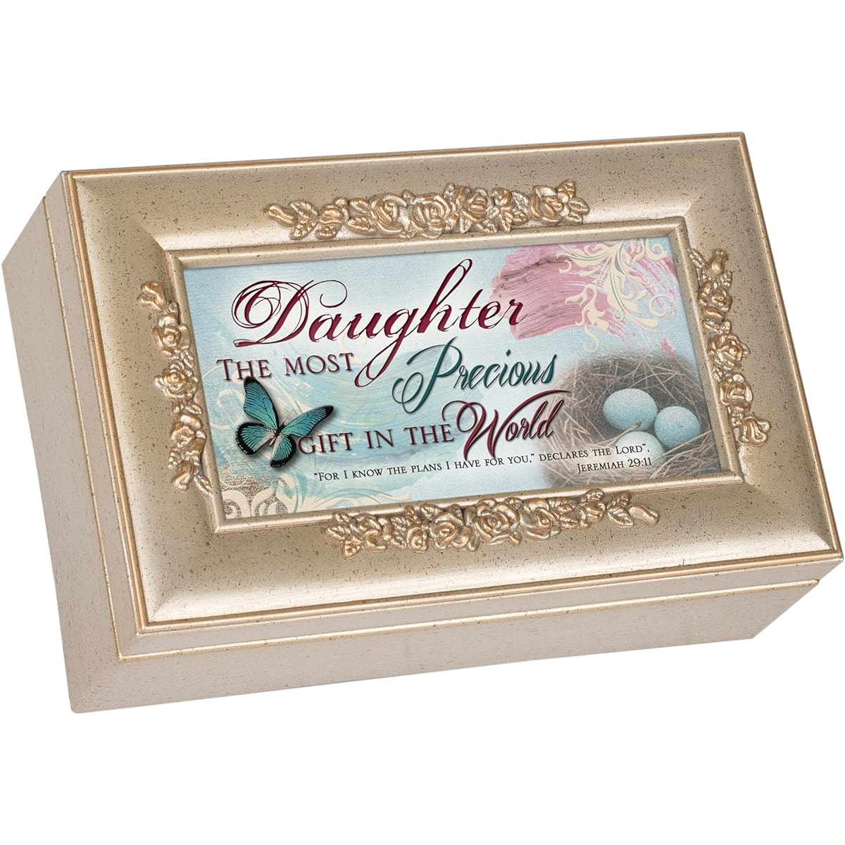 Daughter Elegant Silver Finish Petite Jewelry Music Box - Plays How Great Thou Art