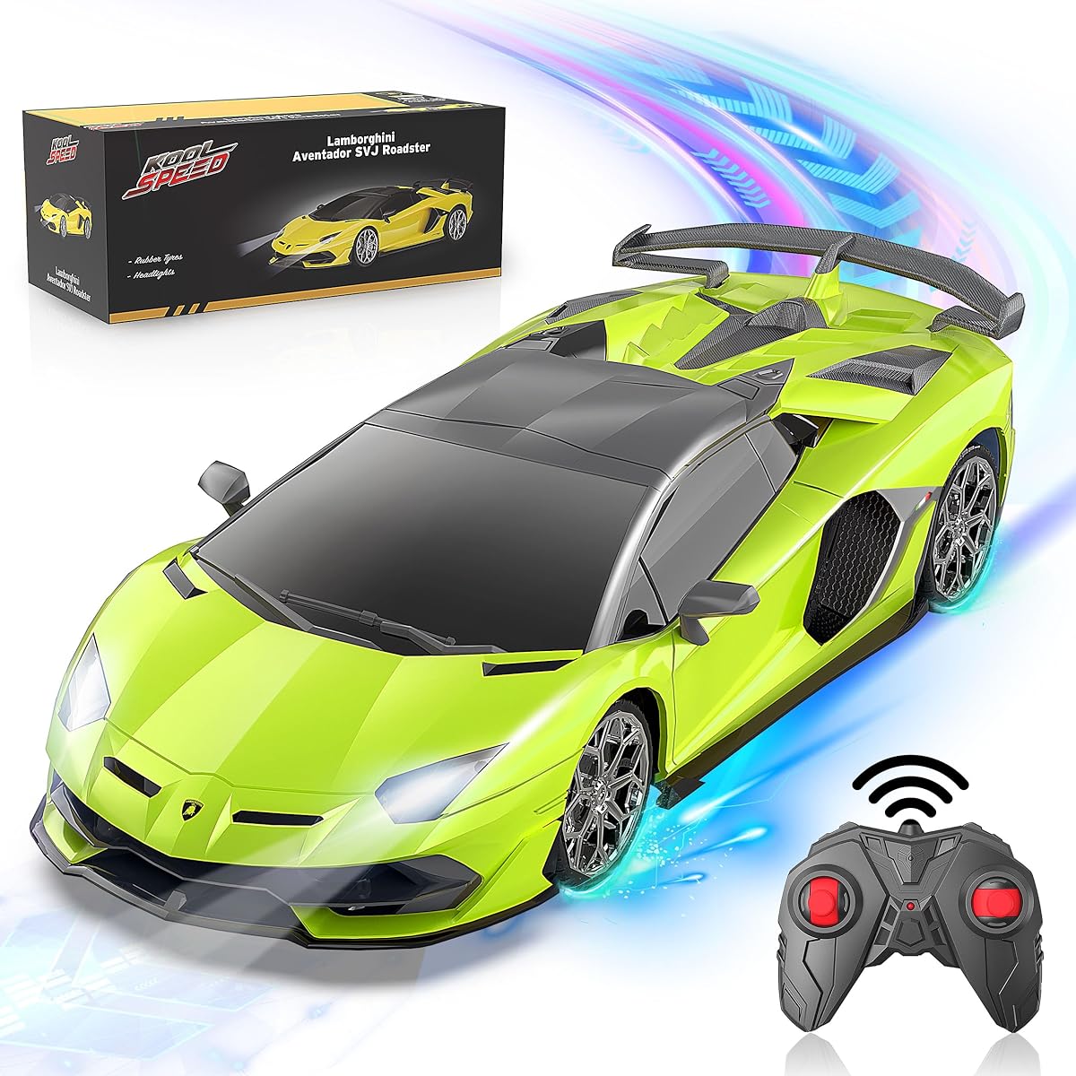 Lambo Remote Control Car 2.4GHz AEROQUEST Officially Licensed 1:24 Lambo SVJ Electric Sports Racing Hobby Toy Car Gift for Boys/Girls/Teens/Adults (Green)