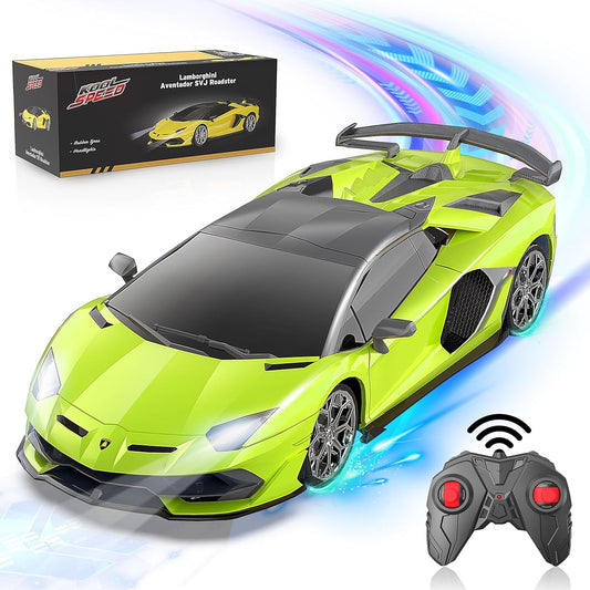 Lambo Remote Control Car 2.4GHz AEROQUEST Officially Licensed 1:24 Lambo SVJ Electric Sports Racing Hobby Toy Car Gift for Boys/Girls/Teens/Adults (Green)