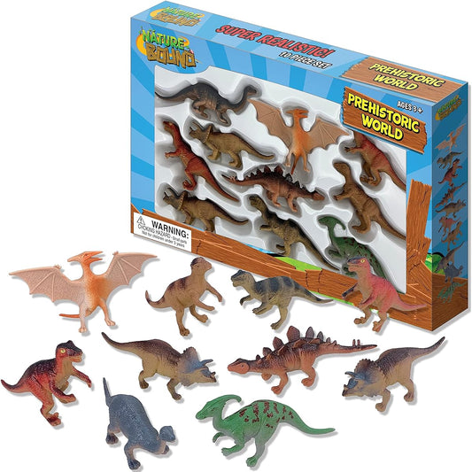 Nature Bound Toys - Prehistoric Dinosaur Animals, Box Set of 10 Hand-Painted Figures (10 Piece Set), Ages 3+, Assorted (NB561)