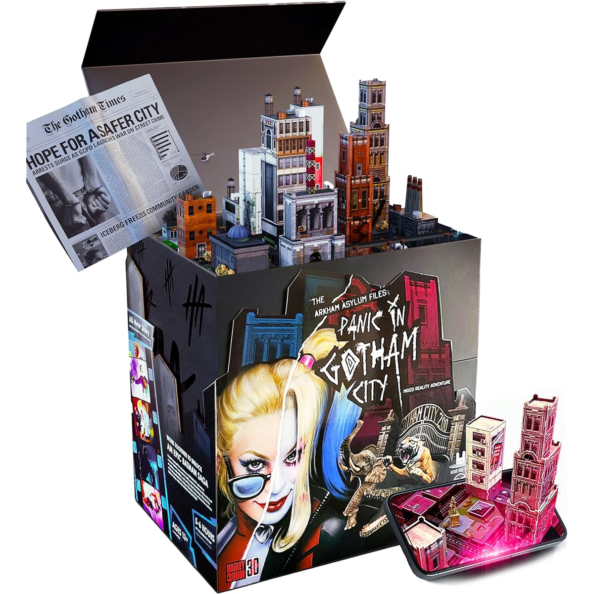 Infinite Rabbit Holes Arkham Asylum Files Augmented Reality Game - Panic in Gotham City Experience Batman Mystery Harley Quinn and Joker Family Board Game iPhone & iPad Only