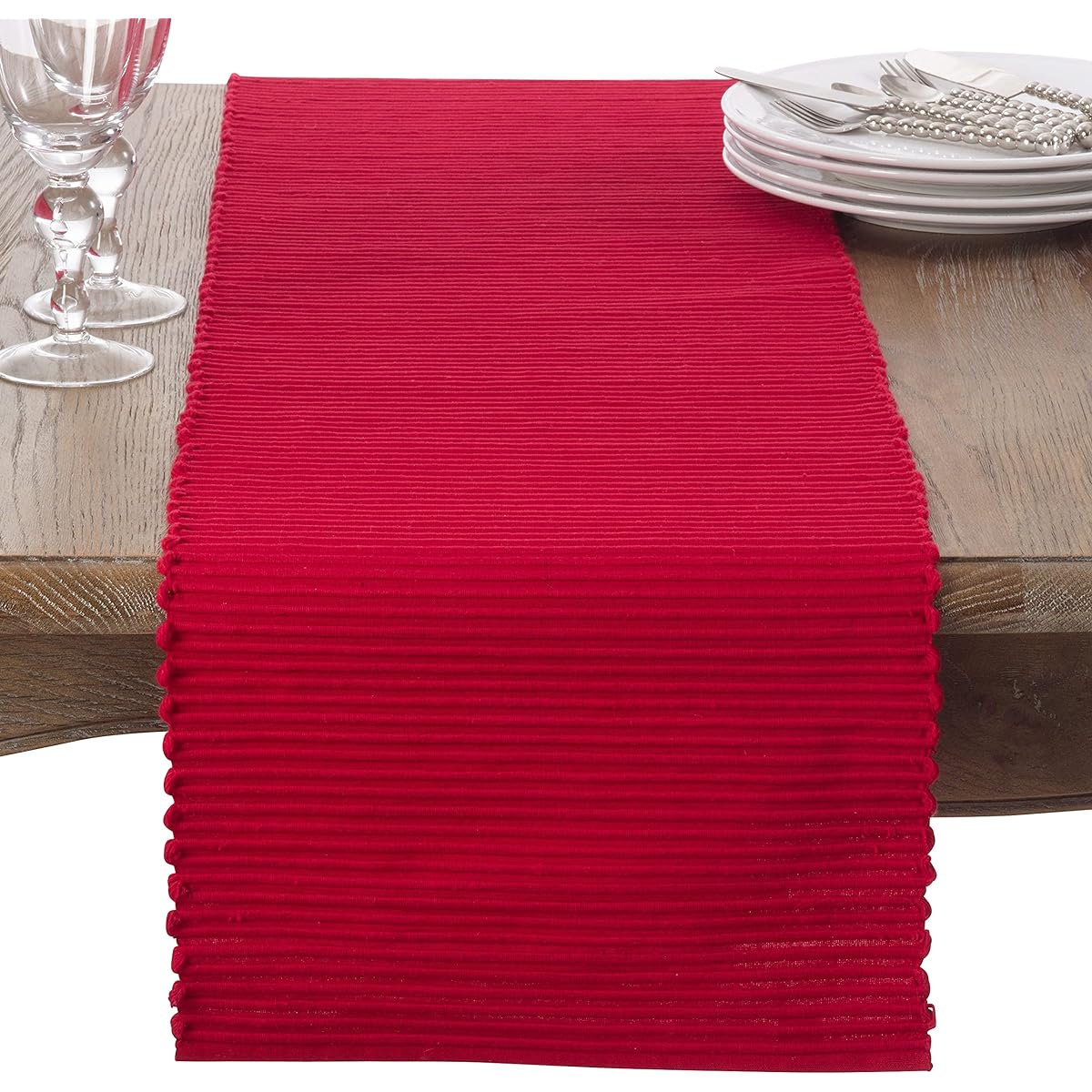 SARO LIFESTYLE Franboler Collection Ribbed Design Table Runner 13" x 54", Red