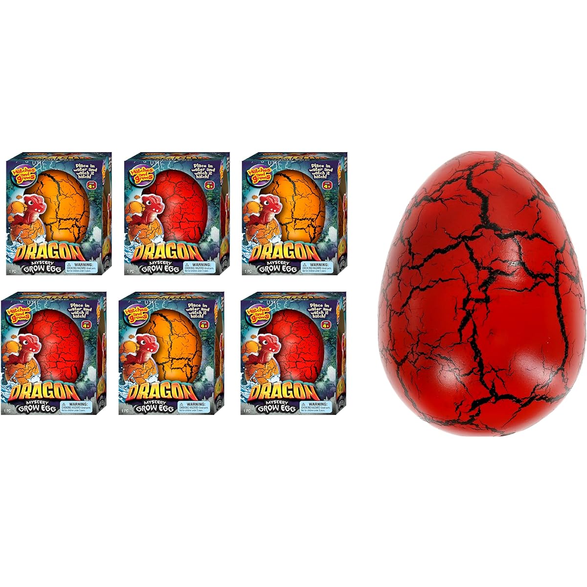 JA-RU Giant Hatching & Growing Dragon Eggs (6 Eggs Assortment) Magic Dinosaur Surprise Toys for Kids Boys Girls Bath Toys Easter Basket Stuffers Bulk Birthday Party Favors 4604-6p