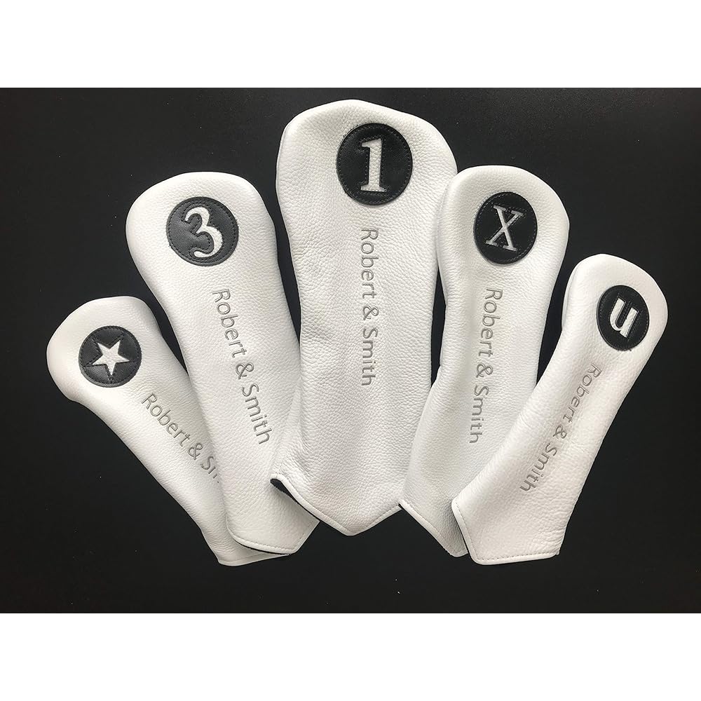 [Robert&Smith] Golf Equipment Genuine Leather Head Cover 5 Piece Set Logo Embroidery Full Grain Leather [Driver x 1, Wood x 2, Utility x 2) A modern reproduction of British classical style! gift