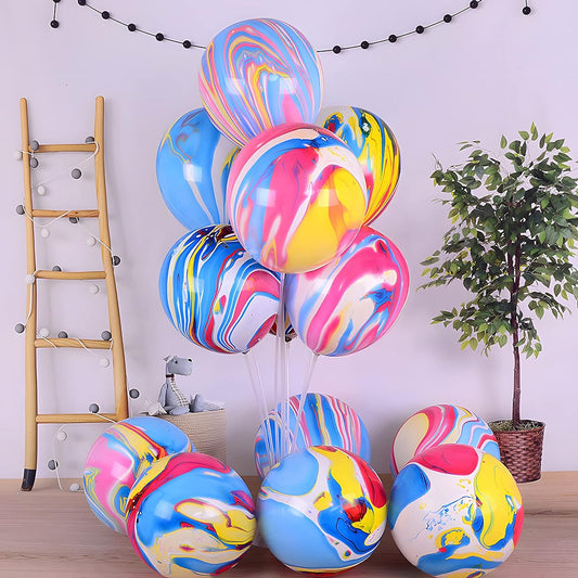 30pcs 12" Rainbow Tie Dye Balloons Agate Marble Latex Swirl Tie Dye Birthday Party Supplies Candyland Bachelorette Fun Hippie Party Decorations