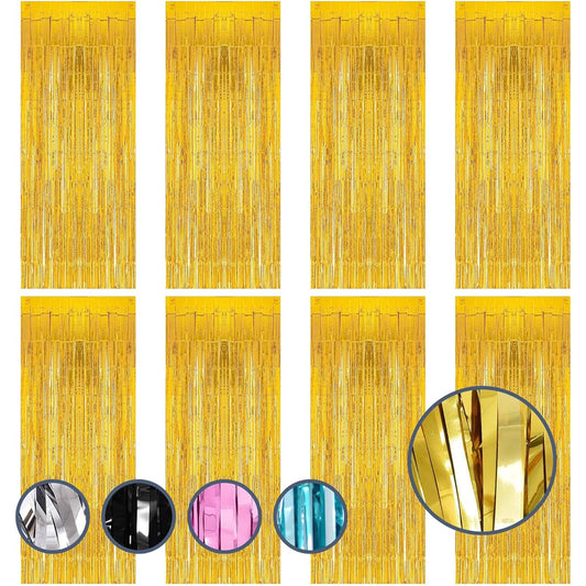 8 Pack 3.3ft x 8ft Gold Foil Fringe Curtain Decorations Metallic Tinsel Foil Fringe Curtains for Photo Booth Birthday Party Decorations Christmas Baby Shower Party Decorations (Gold)