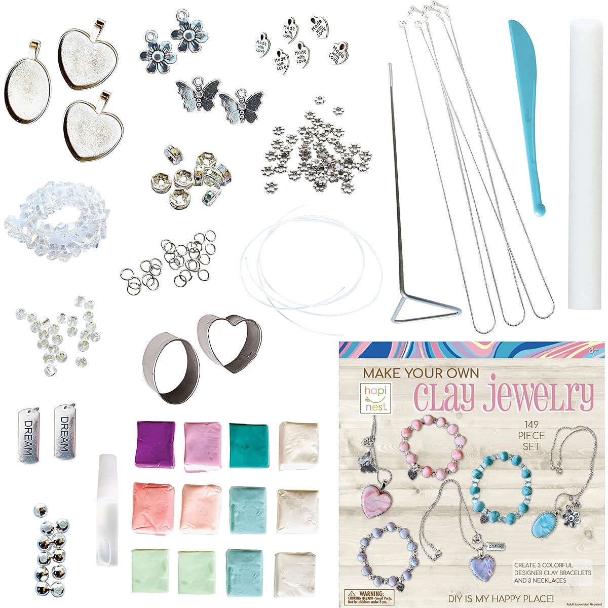 Hapinest Make Your Own Clay Jewelry Arts & Crafts Kit Gifts for Girls Ages 8 9 10 11 12 10+ - 3 Bracelets and 3 Necklaces