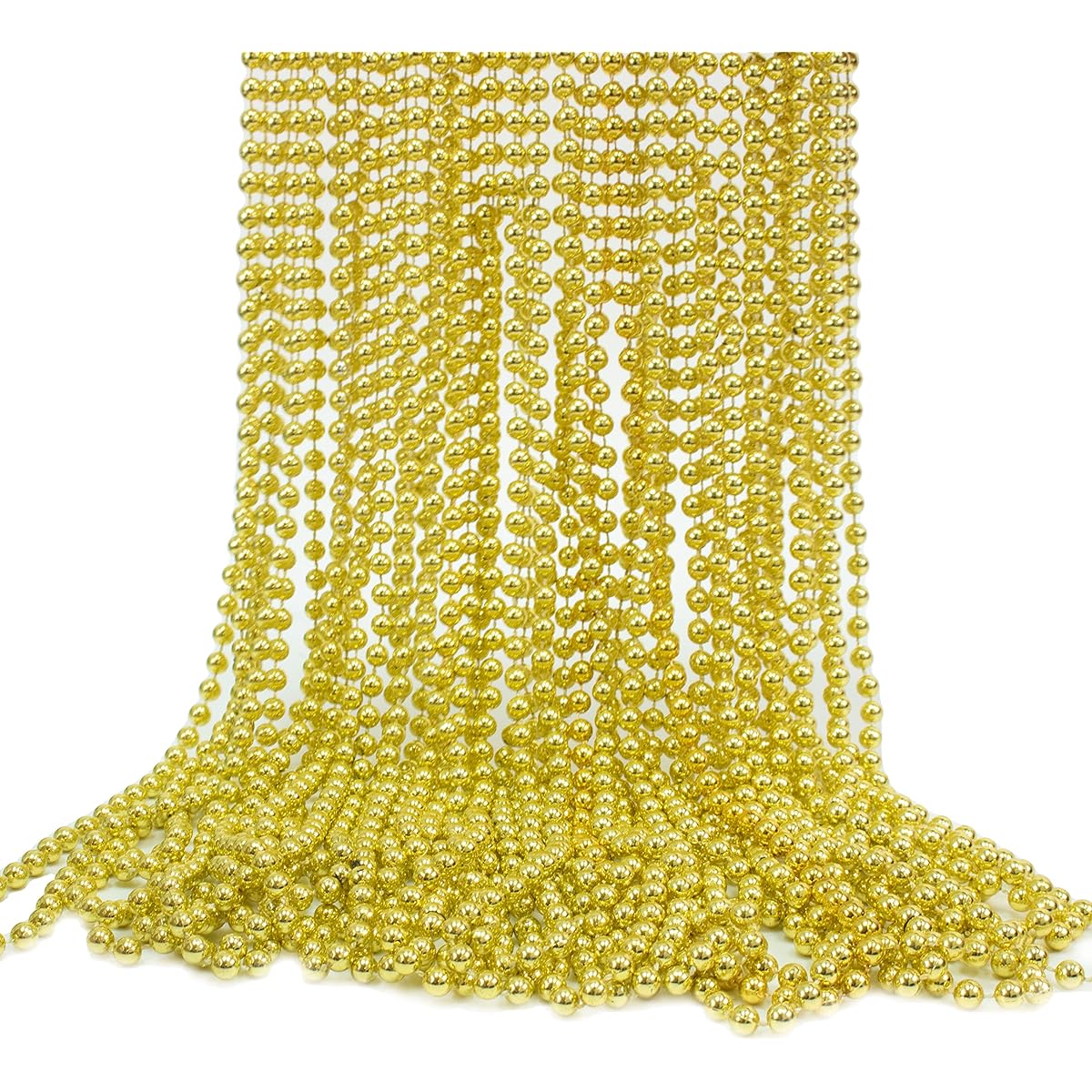 GIFTEXPRESS 72pcs 33inch 7mm Metallic Gold Bead Necklaces, Mardi Gras Party Bead Necklaces, Holiday Bead Costume Necklaces for Party
