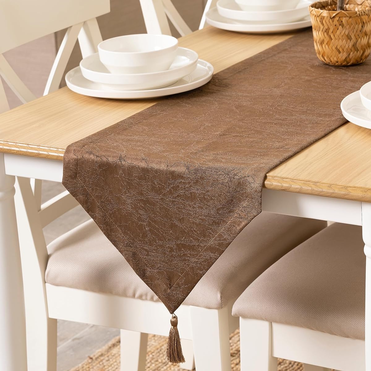TOSHE Table Runner 14x108 Inch Decorative Kitchen Runner Wedding Indoor Outdoor Table Runner Modern Table Runner (Brown 14 x 108)
