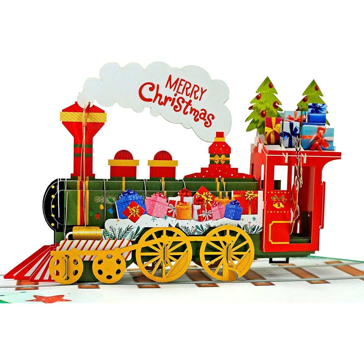 CUTPOPUP Merry Christmas Train Pop-up, 3D Xmas Card, Happy New Year, Holiday Greeting Card Pop-up Gift, Merry Christmas Card