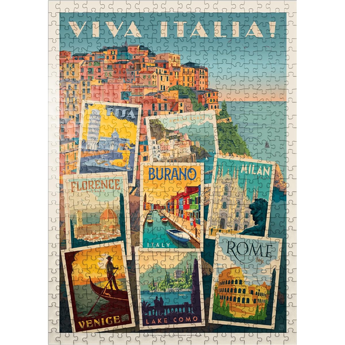 Italy: Viva Italia! Collage, Vintage Poster - Premium 500 Piece Jigsaw Puzzle for Adults