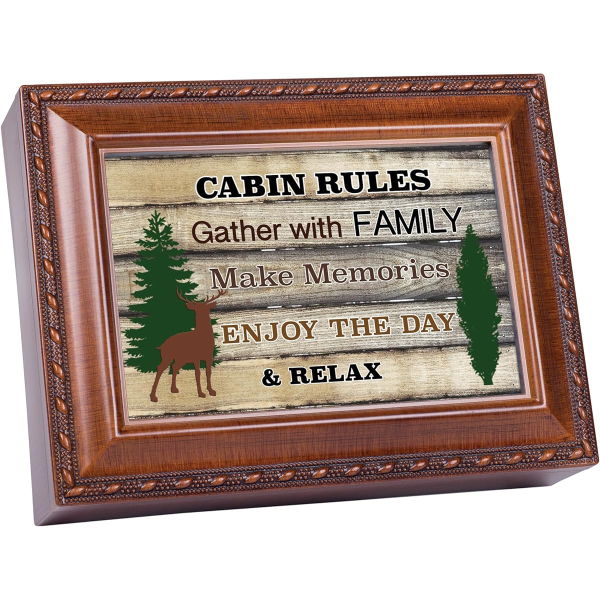 Cabin RulesMake MemoriesWood Grain KeepsakeMusic BoxPlays What a Wonderful World